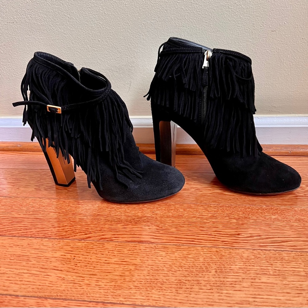 Brian Atwood Pembra Suede Fringe Booties